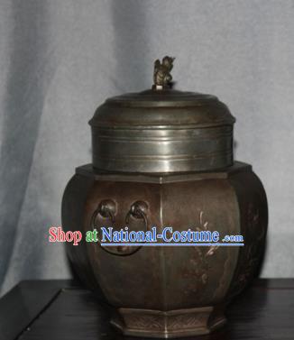 Chinese Ancient Handmade Craft Tea Caddy Carving Tin Tea Canister