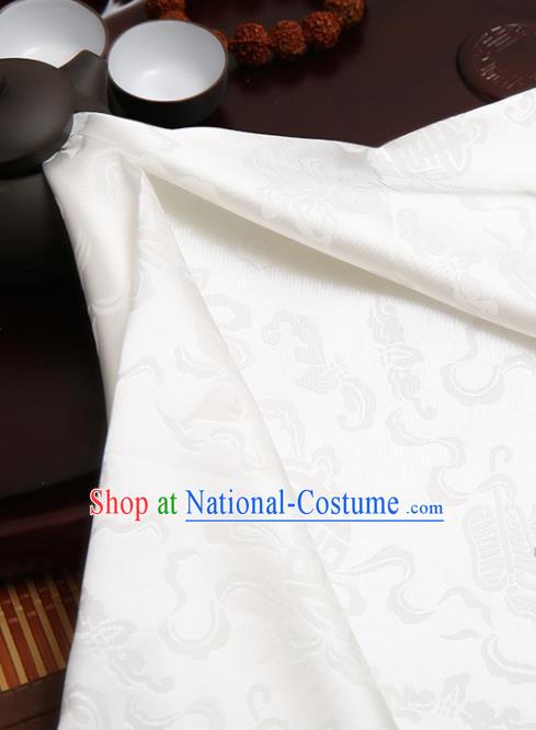 Chinese Traditional Brocade Cheongsam White Silk Fabric Material Classical Pattern Design Satin Drapery