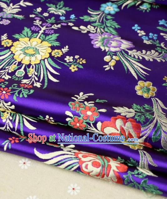 Asian Chinese Traditional Fabric Material Qipao Purple Brocade Classical Begonia Pattern Design Satin Drapery