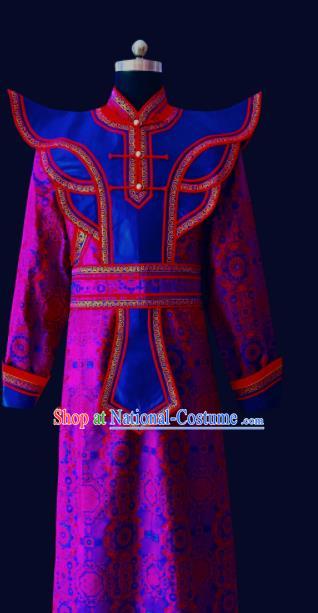 Chinese Traditional Mongol Minority Nationality Costume Purple Mongolian Robe for Men