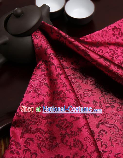 Chinese Traditional Amaranth Brocade Classical Dragons Pattern Design Silk Fabric Material Satin Drapery