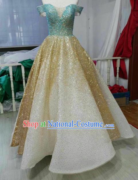 Top Grade Modern Dance Golden Full Dress Stage Performance Princess Costume for Women