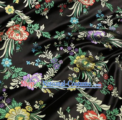 Asian Chinese Traditional Fabric Material Qipao Black Brocade Classical Begonia Pattern Design Satin Drapery