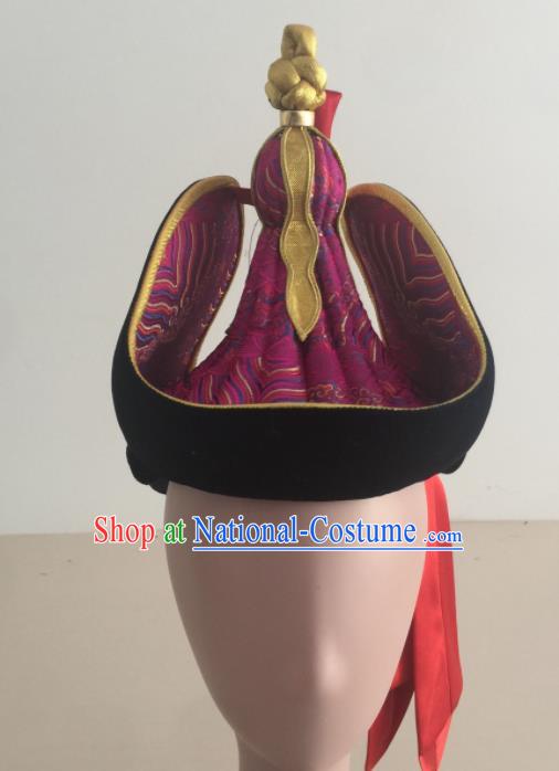 Chinese Traditional Ethnic Hat Mongolian Minority Nationality Folk Dance Purple Hat for Women