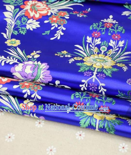 Asian Chinese Traditional Fabric Material Qipao Royalblue Brocade Classical Begonia Pattern Design Satin Drapery