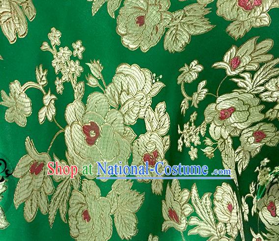 Chinese Traditional Green Brocade Classical Peony Pattern Design Silk Fabric Material Satin Drapery