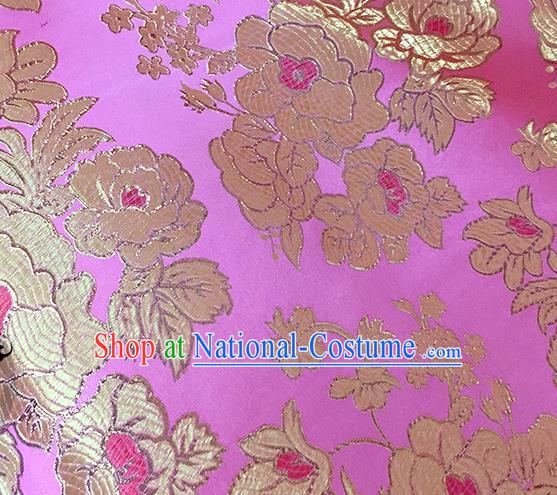 Chinese Traditional Rosy Brocade Classical Peony Pattern Design Silk Fabric Material Satin Drapery