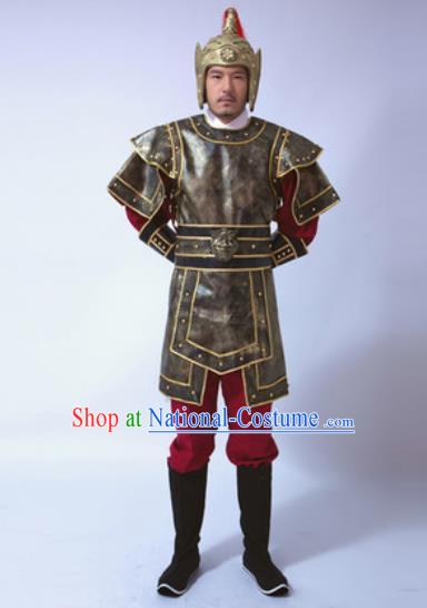 Traditional Chinese Ancient Han Dynasty Soldier Costumes Helmet and Body Armour for Men