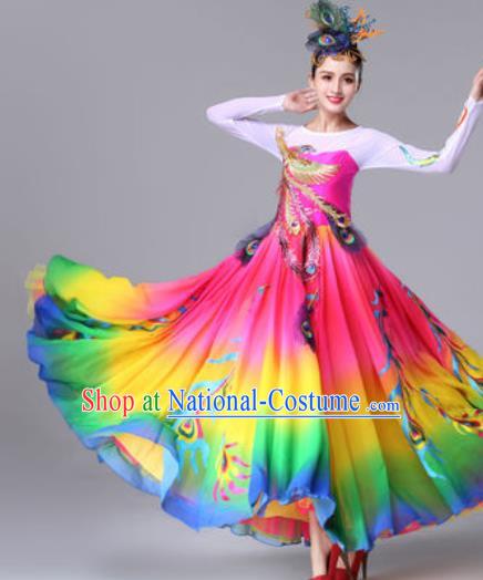 Traditional Chinese Classical Dance Rosy Dress Stage Performance Folk Dance Costume for Women