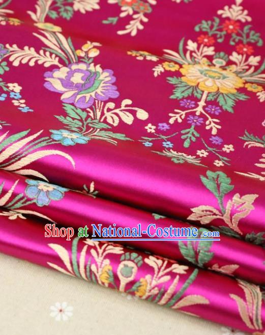 Asian Chinese Traditional Fabric Material Qipao Rosy Brocade Classical Begonia Pattern Design Satin Drapery