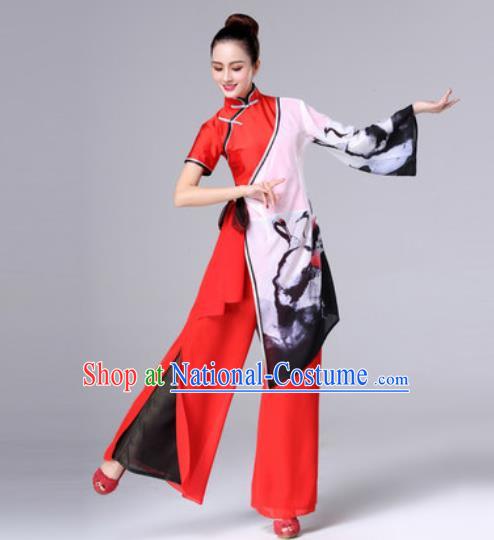 Traditional Chinese Classical Dance Red Dress Stage Performance Folk Dance Yangko Costume for Women