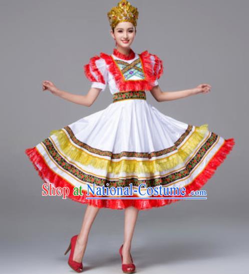 Russia Traditional Folk Dance Costumes Palace White Dress for Women