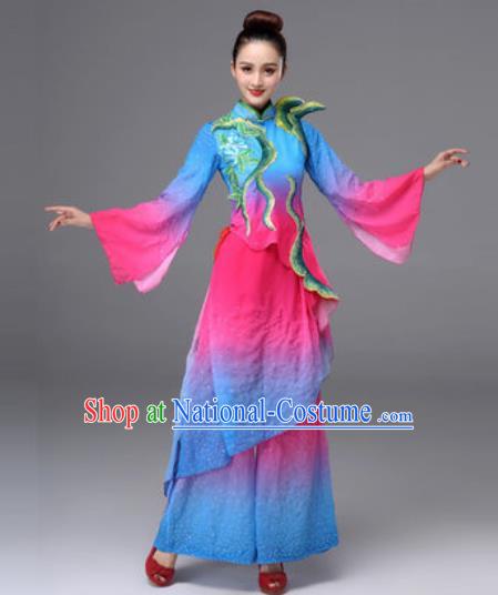 Traditional Chinese Classical Dance Blue Clothing Yangko Dance Costume for Women