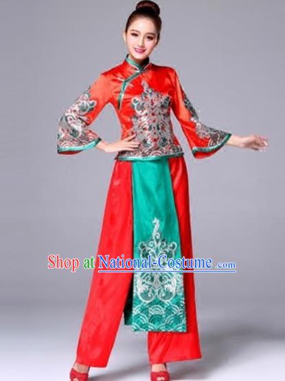 Traditional Chinese Classical Dance Red Clothing Yangko Dance Costume for Women