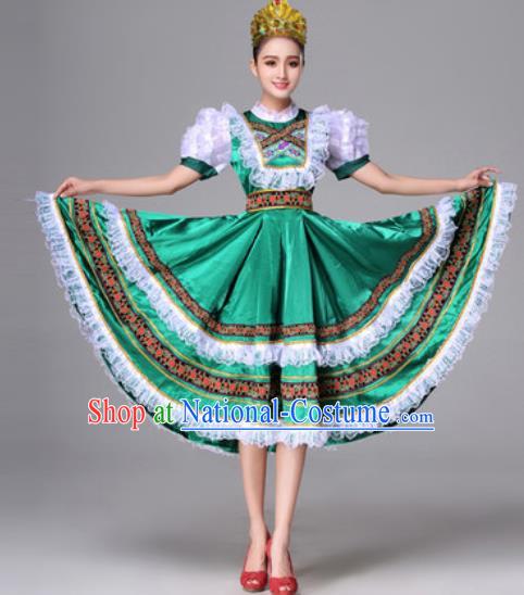 Russia Traditional Costumes Folk Dance Court Green Dress for Women