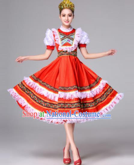 Russia Traditional Costumes Folk Dance Court Red Dress for Women