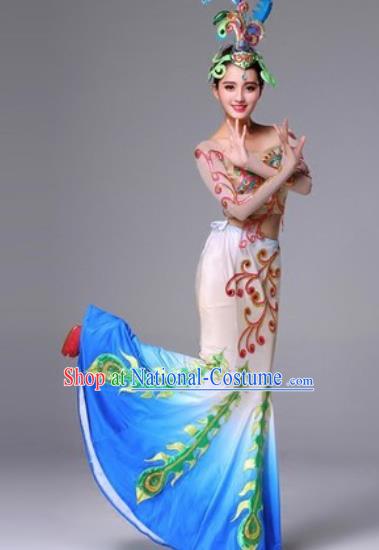 Chinese Traditional Dai Ethnic Costumes Minority Nationality Folk Dance Pavane Dress for Women