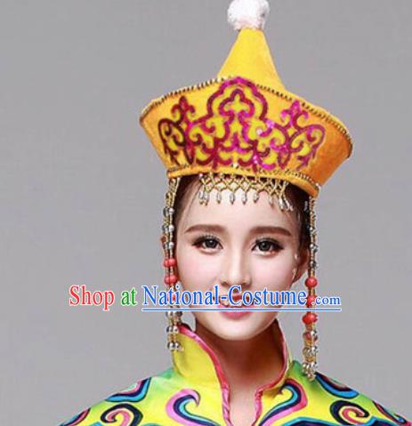 Chinese Traditional Mongolian Ethnic Hats Mongol Minority Nationality Folk Dance Headwear for Women