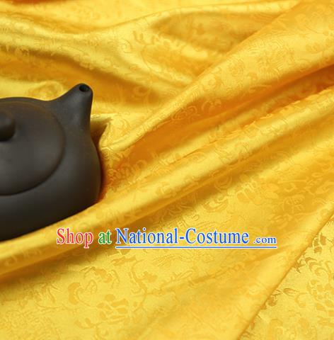 Asian Yellow Brocade Chinese Traditional Silk Fabric Material Classical Pattern Design Satin Drapery