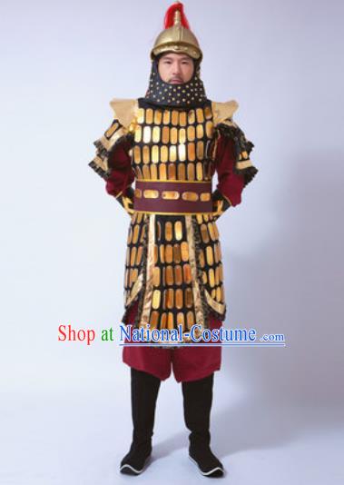 Traditional Chinese Ancient Qing Dynasty General Costumes Helmet and Body Armour for Men