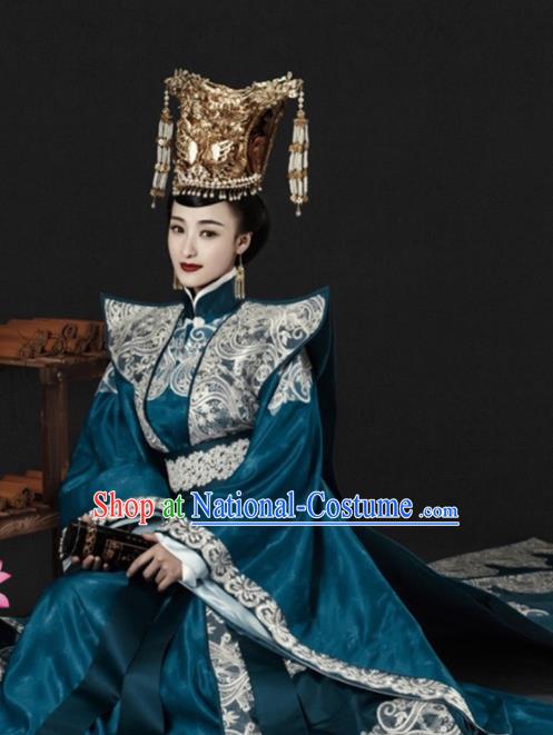 Chinese Traditional Ancient Southern and Northern Dynasties Empress Embroidered Costumes and Headpiece for Women