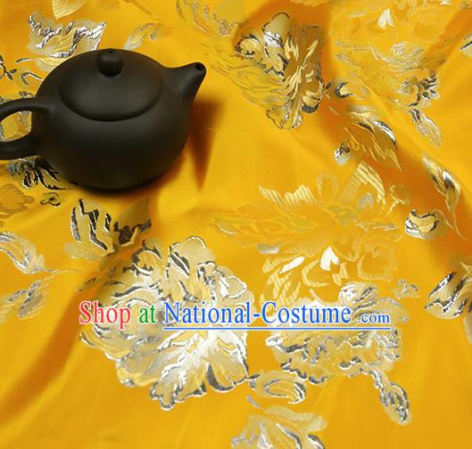 Yellow Brocade Chinese Traditional Silk Fabric Material Classical Peony Pattern Design Satin Drapery