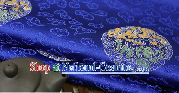 Royalblue Brocade Chinese Traditional Silk Fabric Material Classical Dragon Pattern Design Satin Drapery