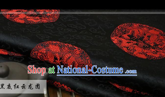 Black Brocade Chinese Traditional Silk Fabric Material Classical Dragon Pattern Design Satin Drapery