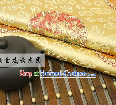 Golden Brocade Chinese Traditional Silk Fabric Material Classical Dragon Pattern Design Satin Drapery