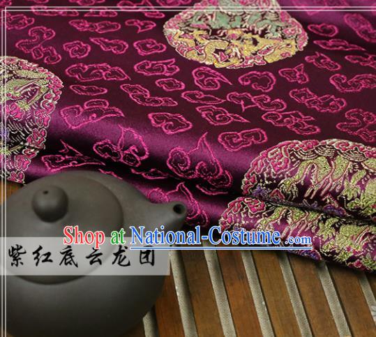 Purple Brocade Chinese Traditional Silk Fabric Material Classical Dragon Pattern Design Satin Drapery