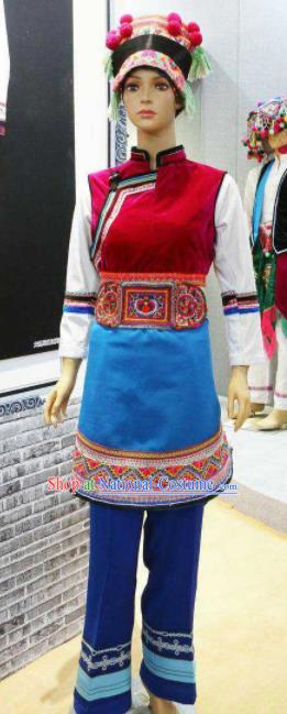 Chinese Traditional Bai Nationality Wedding Costumes Folk Dance Ethnic Dress for Women