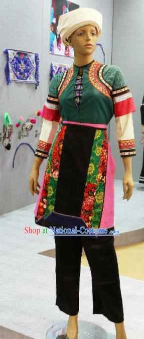 Chinese Traditional Bai Nationality Green Costumes Folk Dance Ethnic Dress for Women