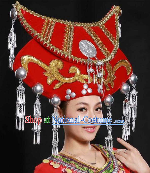 Traditional Chinese Zhuang Nationality Wedding Hat Ethnic Hair Accessories for Women