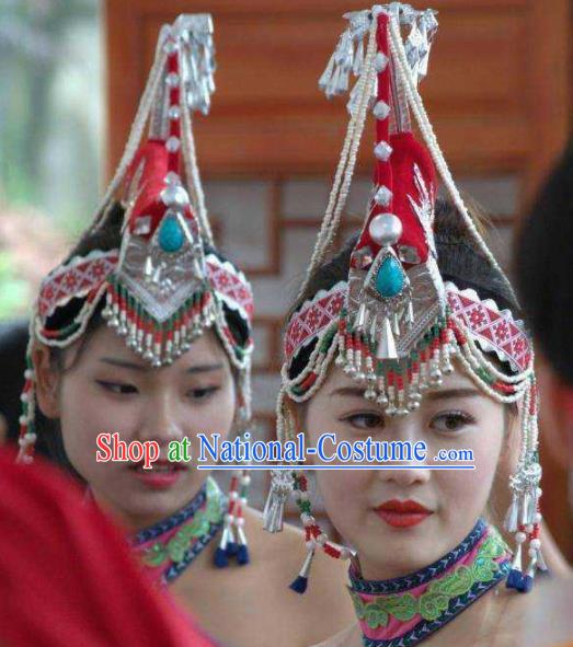 Traditional Chinese She Nationality Wedding Hat Ethnic Folk Dance Hair Accessories for Women