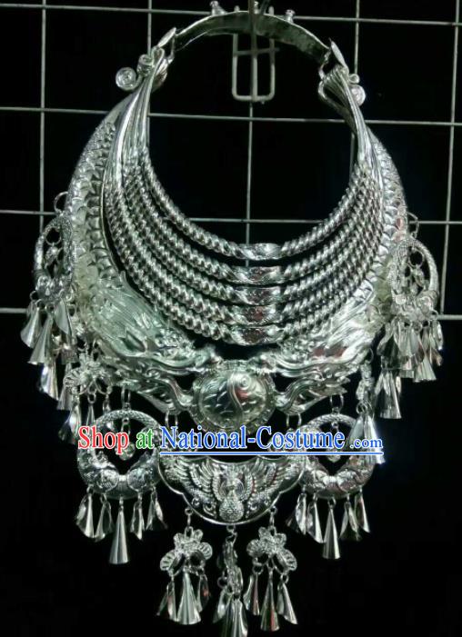 Traditional Chinese Miao Nationality Sliver Carving Necklace Hmong Wedding Jewelry Accessories for Women