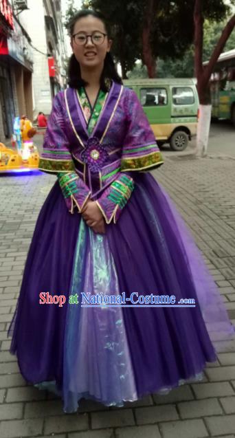 Chinese Traditional Classical Dance Purple Costumes Folk Dance Dress for Women