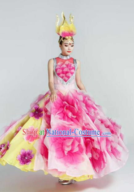 Chinese Traditional Classical Dance Costumes Peony Dance Pink Dress for Women