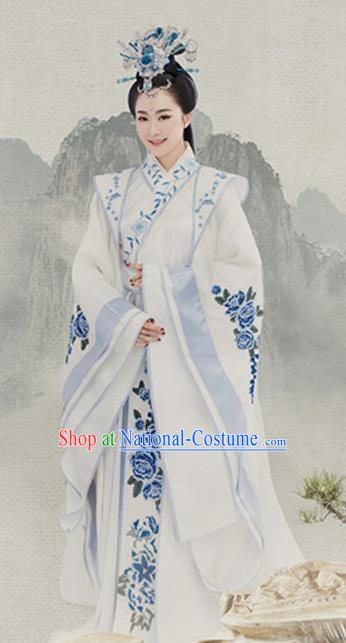 Chinese Ancient Han Dynasty Queen Hanfu Dress Traditional Drama Empress Embroidered Costumes and Headpiece Complete Set