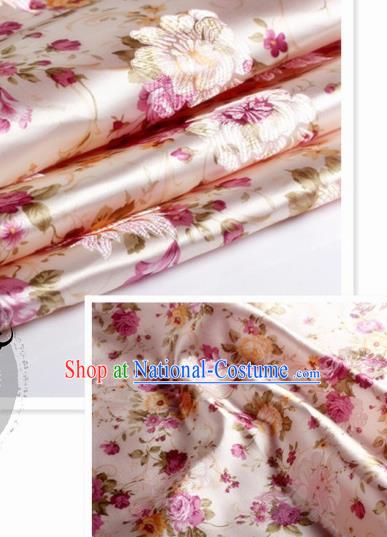 Chinese Traditional Pink Brocade Classical Peony Pattern Design Silk Fabric Material Satin Drapery