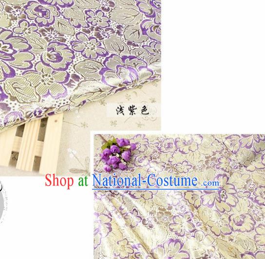 Chinese Traditional Purple Brocade Classical Peony Flowers Pattern Design Silk Fabric Material Satin Drapery