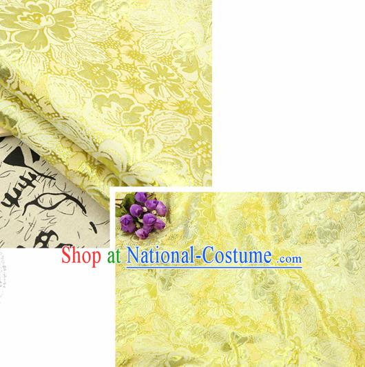 Chinese Traditional Yellow Brocade Classical Peony Flowers Pattern Design Silk Fabric Material Satin Drapery