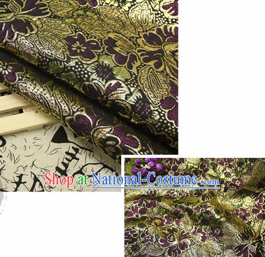 Chinese Traditional Deep Purple Brocade Classical Peony Flowers Pattern Design Silk Fabric Material Satin Drapery