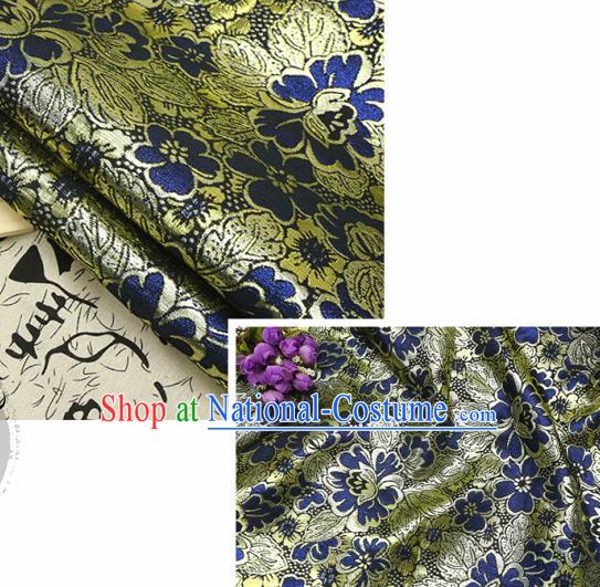 Chinese Traditional Navy Blue Brocade Classical Peony Flowers Pattern Design Silk Fabric Material Satin Drapery