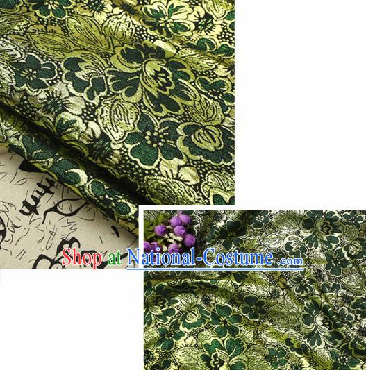 Chinese Traditional Deep Green Brocade Classical Peony Flowers Pattern Design Silk Fabric Material Satin Drapery