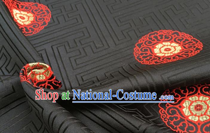 Chinese Traditional Tang Suit Black Brocade Classical Pattern Design Silk Fabric Material Satin Drapery