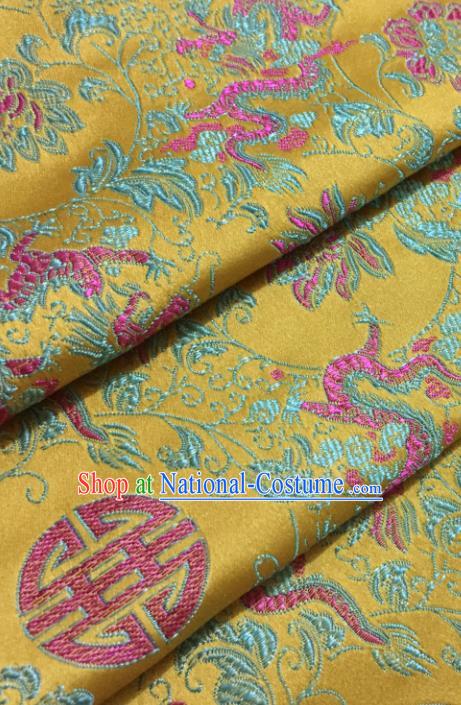 Chinese Traditional Tang Suit Yellow Brocade Classical Dragons Pattern Design Silk Fabric Material Satin Drapery