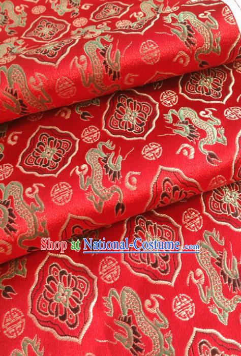 Chinese Traditional Tang Suit Red Brocade Classical Dragons Pattern Design Silk Fabric Material Satin Drapery