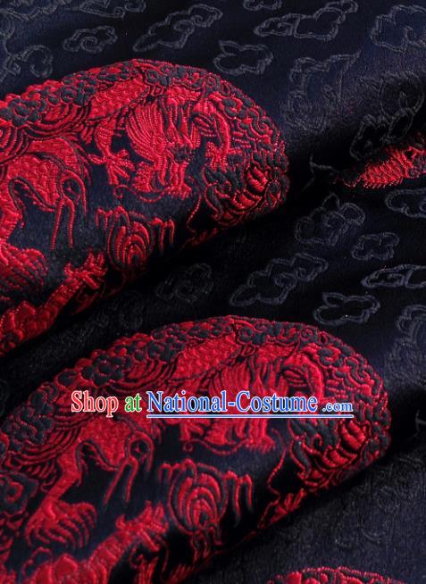 Chinese Traditional Tang Suit Black Brocade Classical Pattern Red Dragons Design Silk Fabric Material Satin Drapery