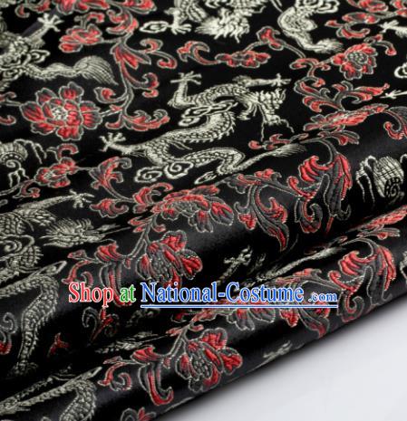 Chinese Traditional Tang Suit Black Brocade Classical Pattern Dragons Design Silk Fabric Material Satin Drapery