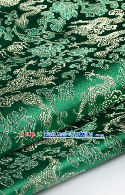 Chinese Traditional Tang Suit Green Brocade Classical Pattern Dragons Design Silk Fabric Material Satin Drapery